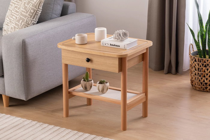 Hanah Home Daisy Drawer Mesa de Noche Natural y Madera